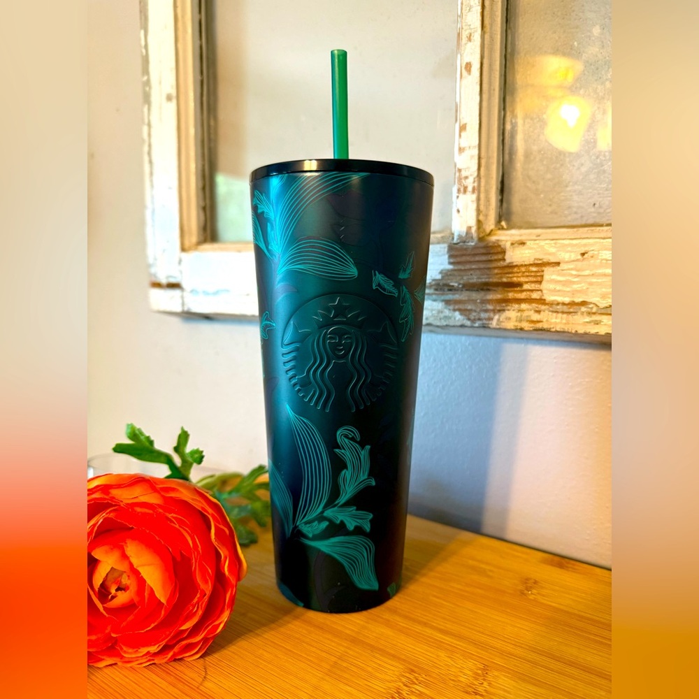 Starbucks Fall 2021 Release Emerald Floral Steel Venti 24 oz metal tumbler